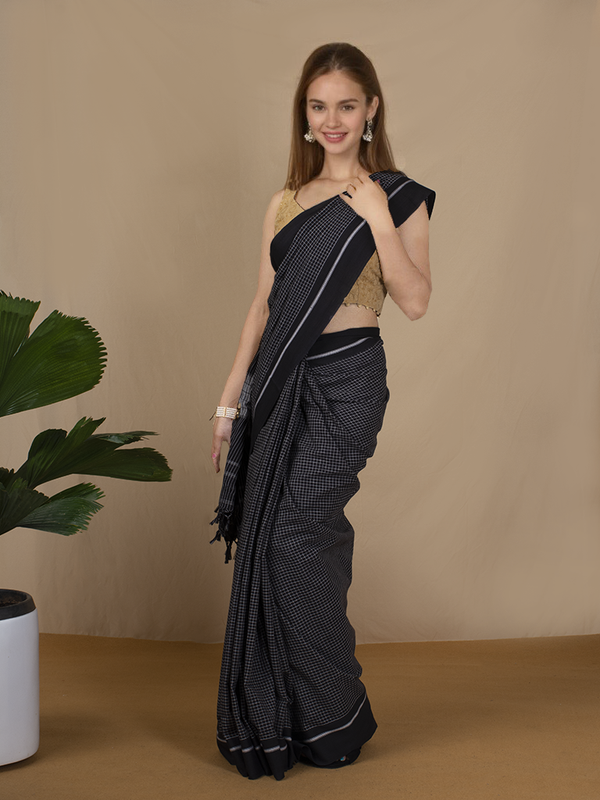 Handloom Mark Patteda Anchu Regal Black Cotton Saree