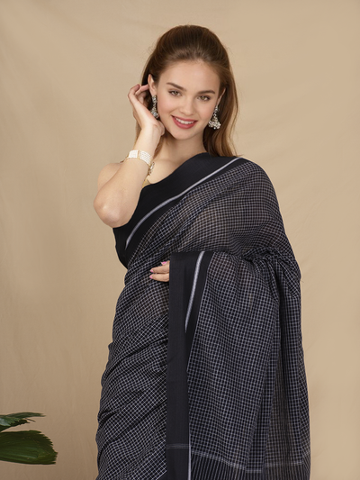 Handloom Mark Patteda Anchu Regal Black Cotton Saree