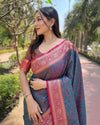 Indiehaat | Soft Kashmiri Silk Zari Woven Contrast Blue Saree