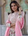 Handblock Printed Cotton Lehanga And Top With Mulmul Dupatta (Size 34-46) Pink Color-Indiehaat