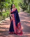 Indiehaat | Paithani Silk Blue Zari Weaving Saree