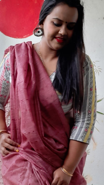 Bansbara Tussar Silk Handloom Pink Saree | Indiehaat