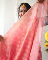 Ornamental Banarasi Silk Linen Pink Handloom Saree