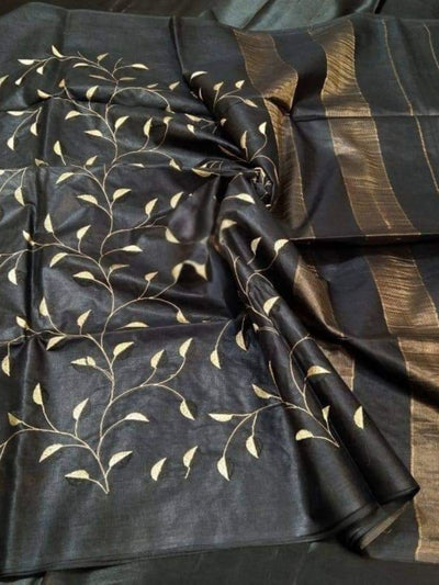 Graceful Eri Tussar Silk Embroidered Black Saree
