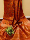 Blushing Eri Tussar Silk Embroidered Orange Saree
