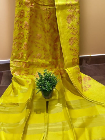 Artistic Eri Tussar Silk Embroidered Yellow Saree