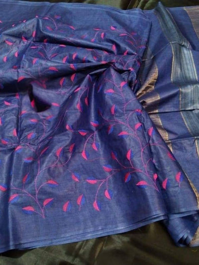 Stunning Eri Tussar Silk Embroidered Purple Saree