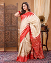 Silkmark Tussar Lucid Blockprint Beige & Red Saree