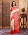 Silkmark Tussar Lucid Blockprint Beige & Red Saree