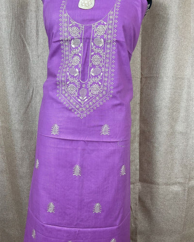 Indiehaat | Gulmohar Slub Linen Lavender Unstiched Embroidered Suit