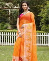Earthy Bandhej Kota Doria Embroidery Orange Saree Handdyed