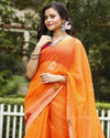 Earthy Bandhej Kota Doria Embroidery Orange Saree Handdyed