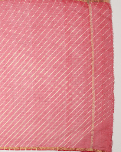 Lehariya Pure Silk Kota Doria Red Saree Handcrafted