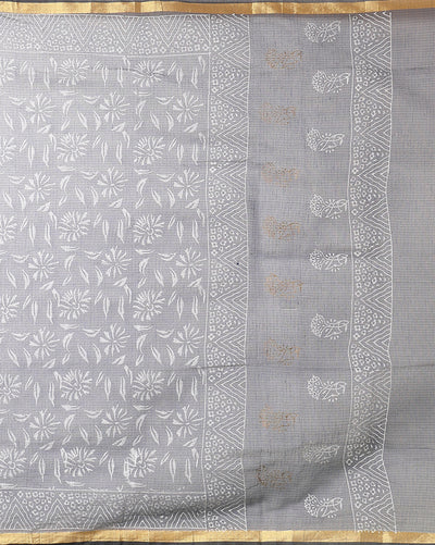 Adorable Kota Doria Blockprint Suit (T+B+D) Material Green With Blue Dupatta