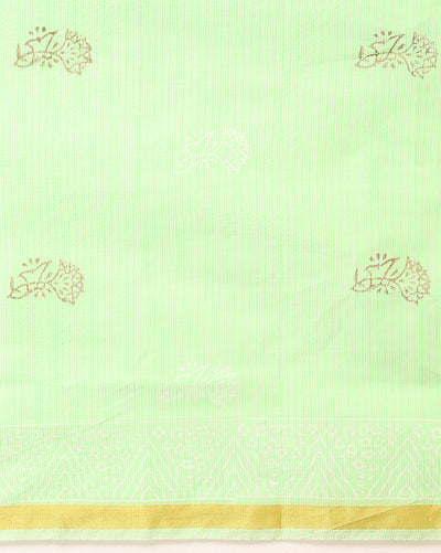 Adorable Kota Doria Blockprint Suit (T+B+D) Material Green With Blue Dupatta
