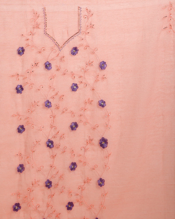 Brilliant Kota Doria Pink Suit Material Embroidered