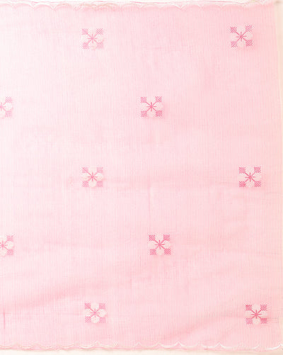 Chikankari Alluring Kota Doria Peach Suit (Top+Bottom+Dupatta)