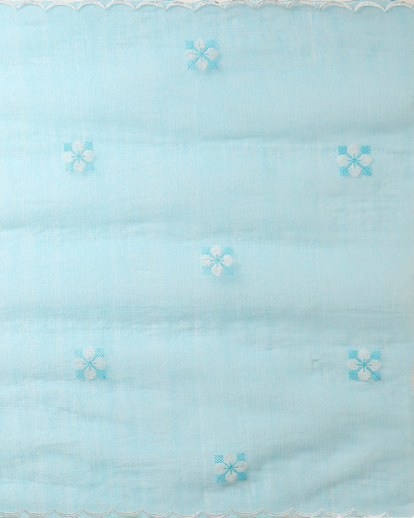 Chikenkari Kota Doria Serene Blue Suit (T+B+D)