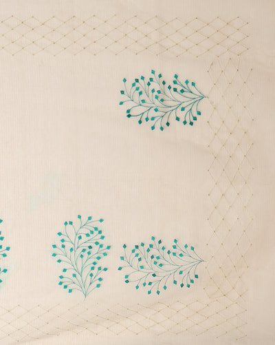 Earthy Kota Doria Cotton Bel Embroidery White Saree Handdyed