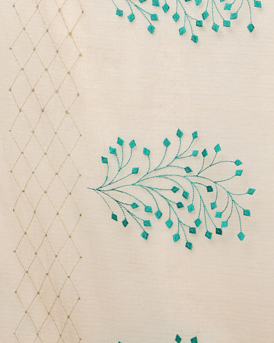 Earthy Kota Doria Cotton Bel Embroidery White Saree Handdyed