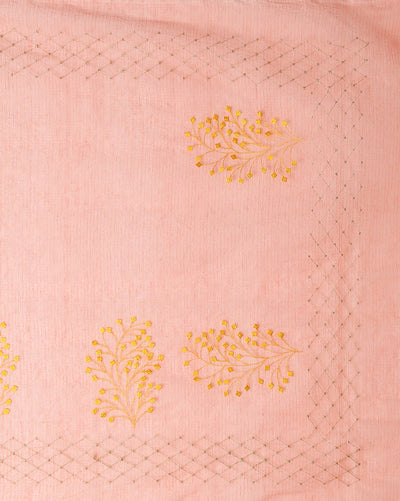 Bold Kota Doria Cotton Bel Embroidery Orange Saree Handdyed