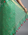 Serene Silk Linen Embroidered Green Saree