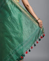 Ornamental Silk Linen Embroidered Green Saree