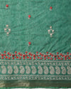 Ornamental Silk Linen Embroidered Green Saree