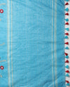 Silk Linen Embroidered Handloom Light Blue Saree with Running Blouse-Indiehaat