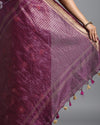 Bold Silk Linen Embroidered Purple Saree