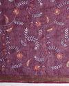 Bold Silk Linen Embroidered Purple Saree