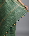 Silkmark Ghicha Tussar Silk Green Saree