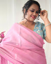 Modern Pure Tissue Linen Handdyed Saree Pink