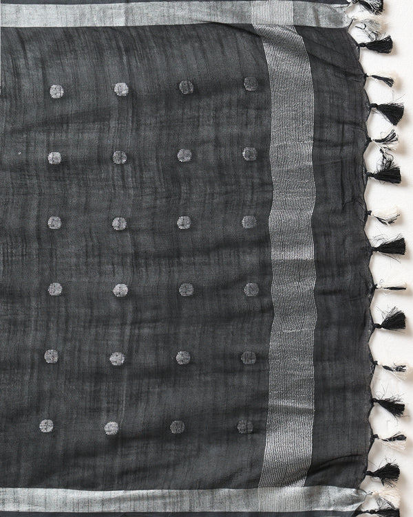 Pure Linen Artistic Black Dupatta & Black Ikkat Kurti Set