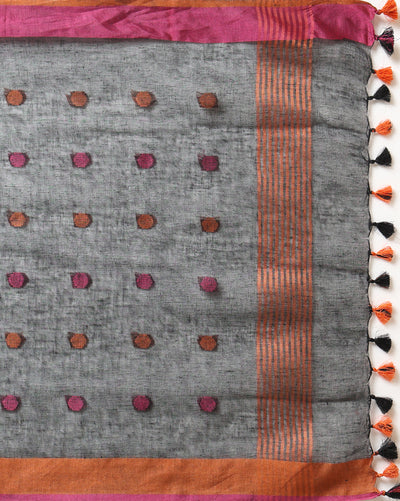 Pure Linen Luminous Black Dupatta & Grey Ikkat Kurti Set