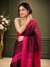 Handwoven Pure Linen Saree Purple Color with Blouse-Indiehaat