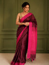 Handwoven Pure Linen Saree Purple Color with Blouse-Indiehaat