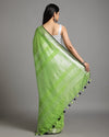 Handwoven Pure Linen Green Saree with Blouse-Indiehaat