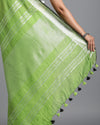 Handwoven Pure Linen Green Saree with Blouse-Indiehaat