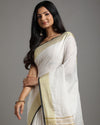 Lively Handwoven Pure Linen White Saree