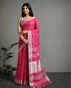 Masterful Handwoven Pure Linen Pink Saree