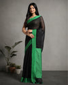 Whimsical Handwoven Pure Linen Black Saree