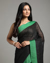 Whimsical Handwoven Pure Linen Black Saree