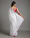 Reflective Handwoven Pure Linen White Saree