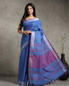 Pastoral Handwoven Pure Linen Ink Blue Saree