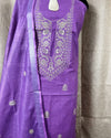 Indiehaat | Gulmohar Slub Linen Lavender Unstiched Embroidered Suit