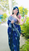 Batik Blockprinted Kota Silk Saree Midnight Blue