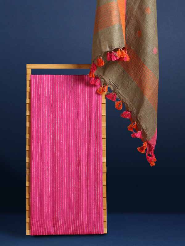 Pure Linen Precious Brown Dupatta & Katan Silk Pink Top Set