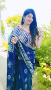 Batik Blockprinted Kota Silk Saree Midnight Blue