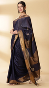 Handloom Jayashree Silk Saree Blue Colour with Running Blouse-Indiehaat